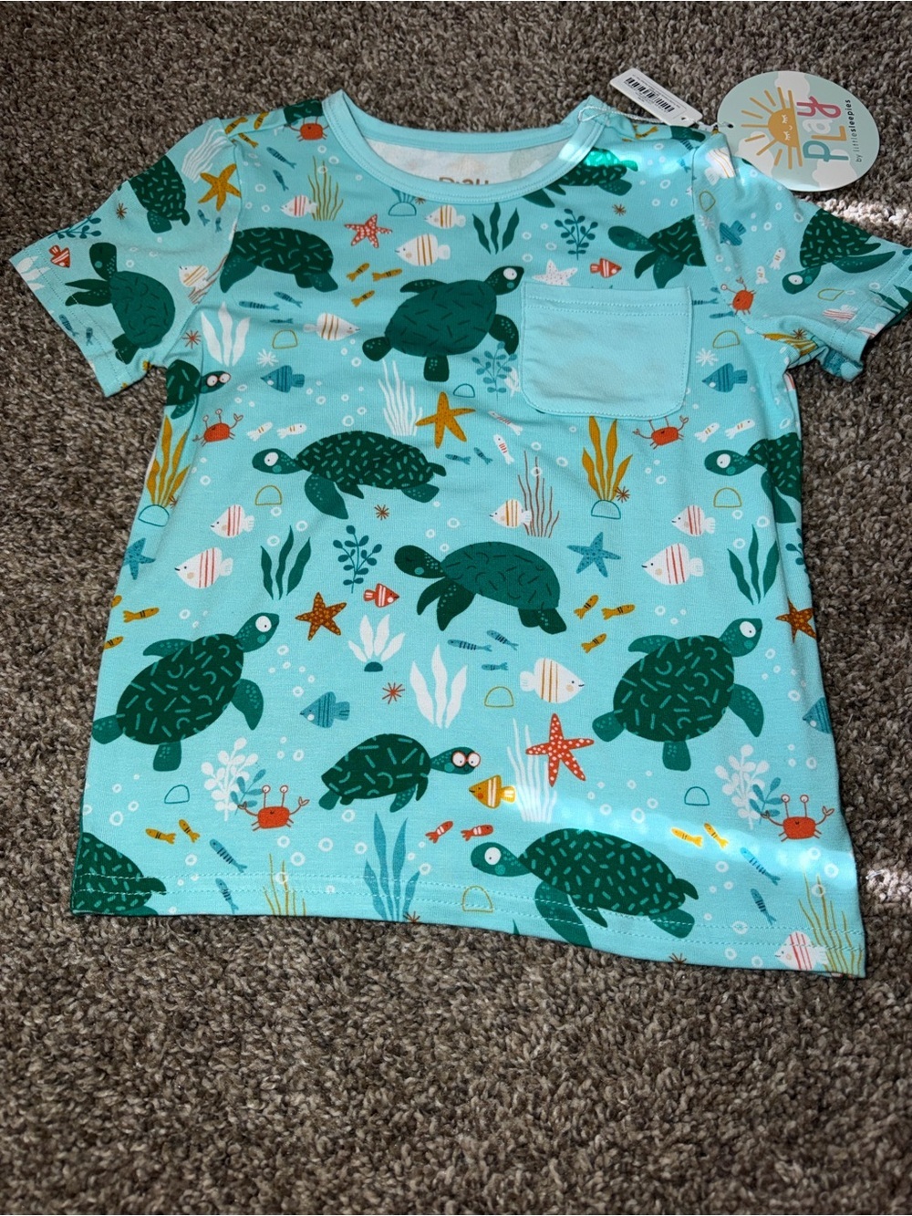 New Little Sleepies Sea Turtle Friends Pocket Tee Size 3T